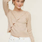 Long Sleeve Knit Top with Asymmetrical Top Beige