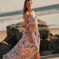 Tropical Floral-Print Smocked-Waist Half-Button Maxi Skirt