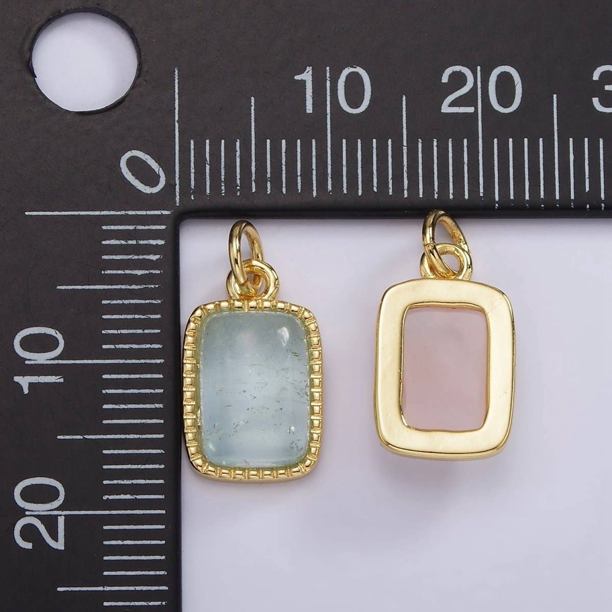 14K Gold Filled Aquamarine Rectangular Dotted Bezel Charm