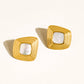 Solenne 18K Gold Non-Tarnish Enamel Square Earrings: White