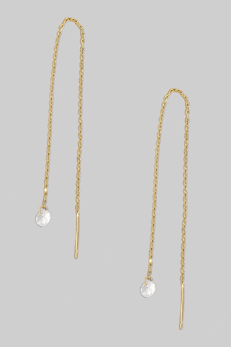 Rhinestone Gem Threader Chain Earrings