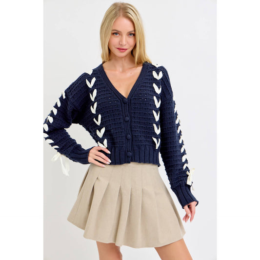 Navy Satin Ribbon Cardigan