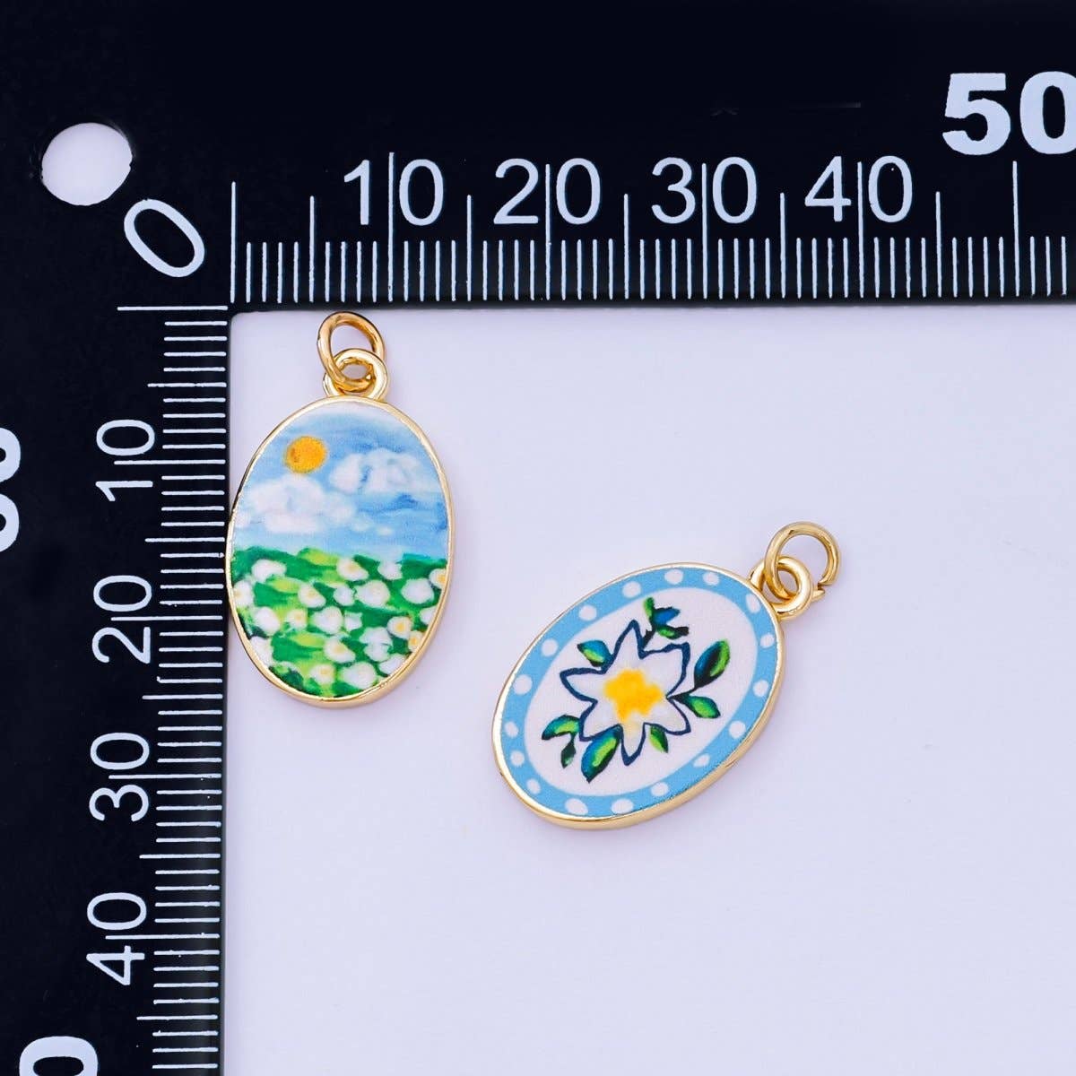 24K Gold Filled 23mm Enamel Art Oval Charm Lemon & Strawberry