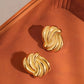 Ashton 18K Gold Non-Tarnish Wavy Rectangular Studs: Yellow Gold