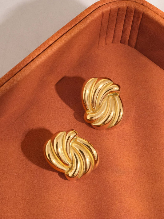 Ashton 18K Gold Non-Tarnish Wavy Rectangular Studs: Yellow Gold