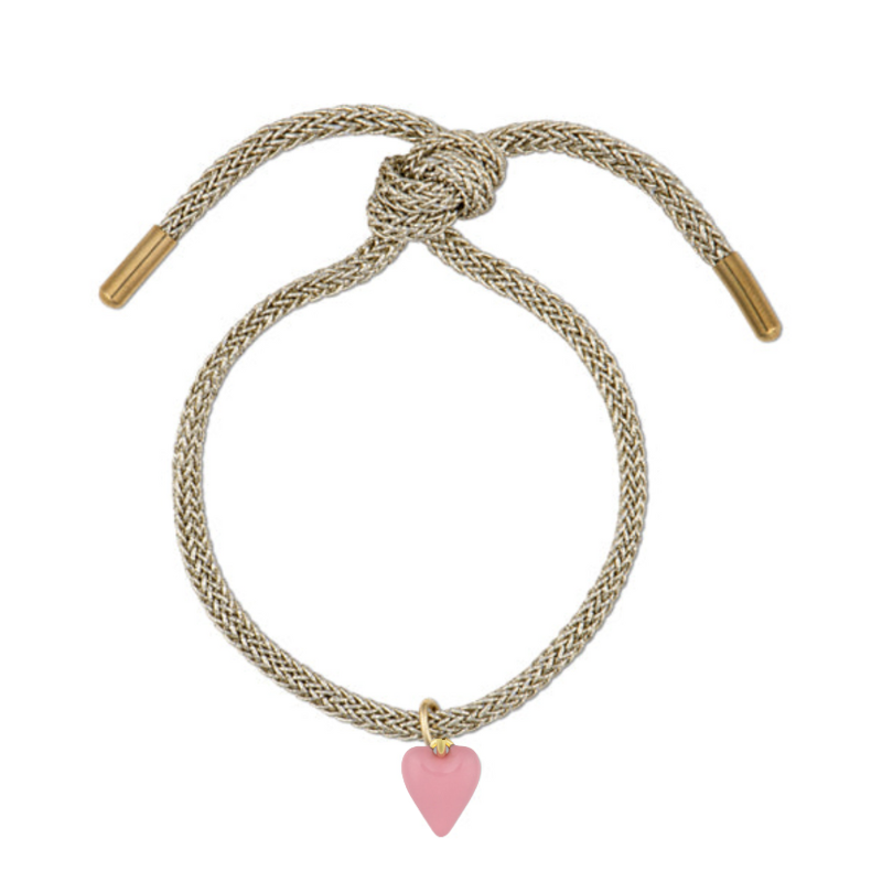 Gold Lurex Bracelet with Mini Pink Heart