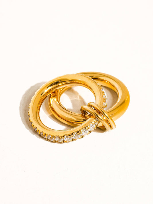 Justine 18K Gold Non-Tarnish CZ Double Hoop Ring: Yellow Gold / 8