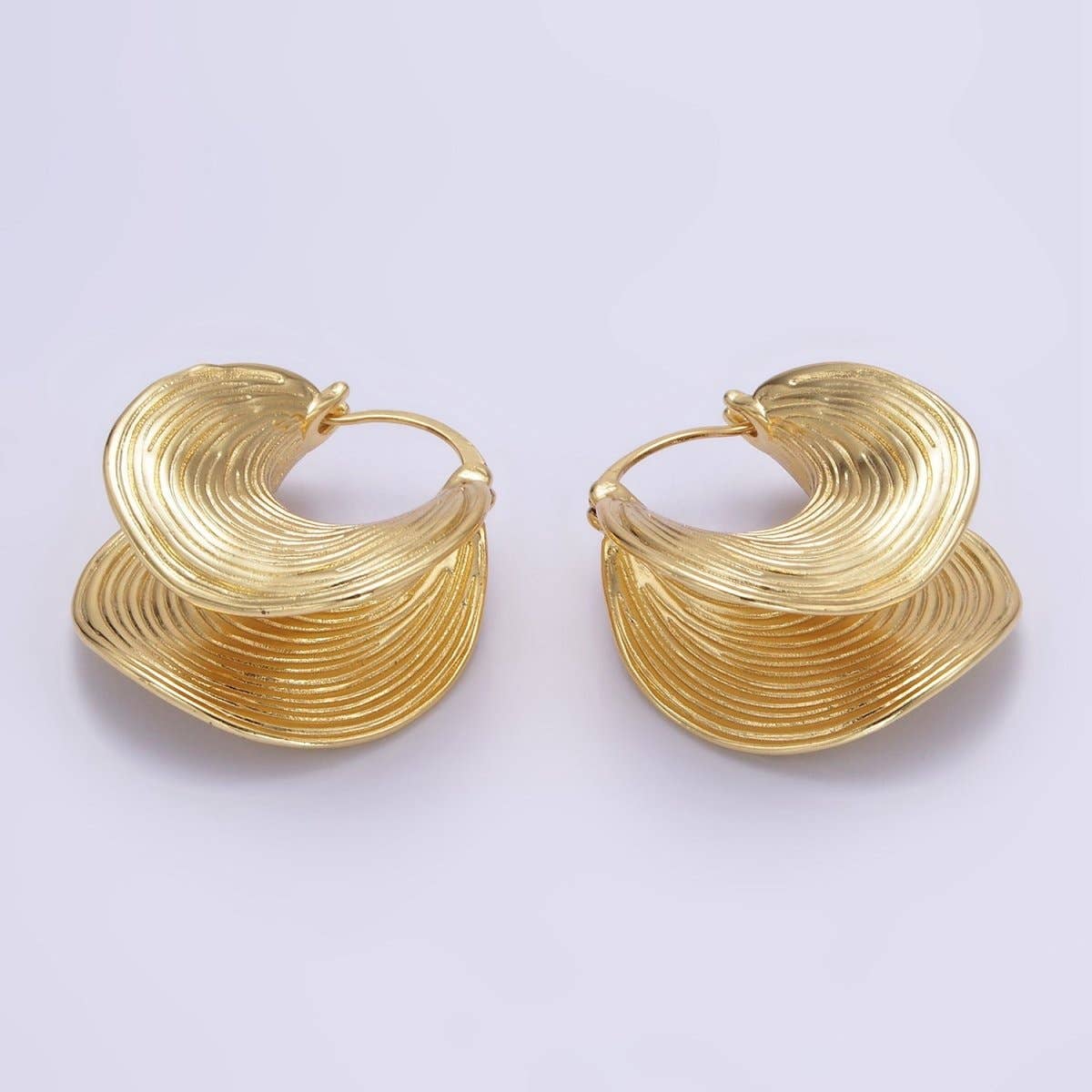 24K Gold Filled 30mm Line-Textured Curved Latch Hoop Earrings