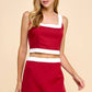 Crimson Pencil Skirt With Contrast Color Trim
