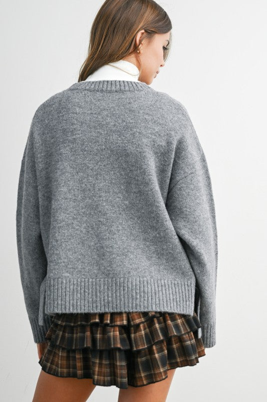 Split Hem Crew Sweater