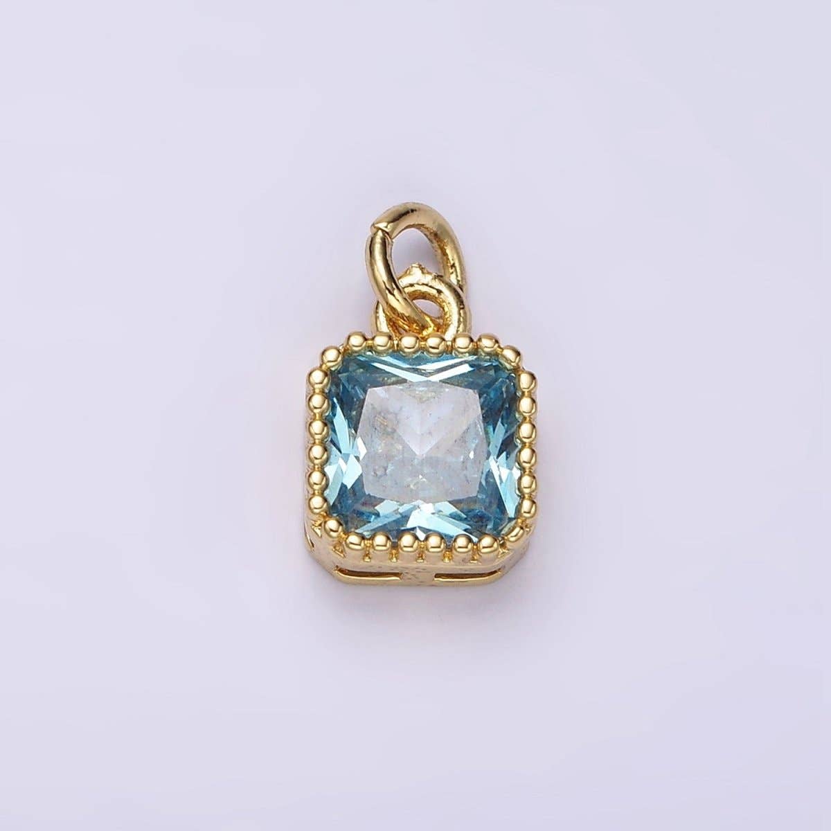 14K Gold Filled Blue, Baby Blue CZ Square Dotted Bezel Add-On Charm