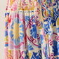 Tropical Floral-Print Smocked-Waist Half-Button Maxi Skirt