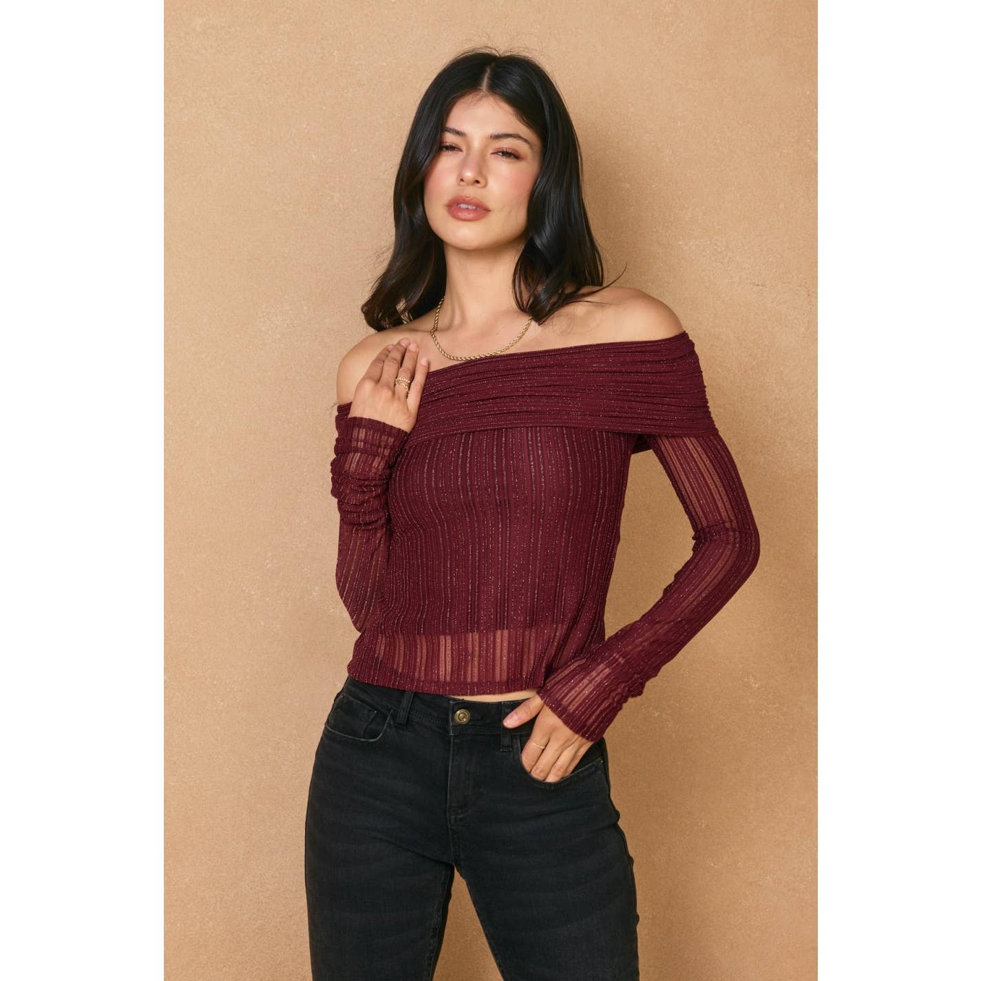 Mulberry Shadow Off The Shoulder Lace Top