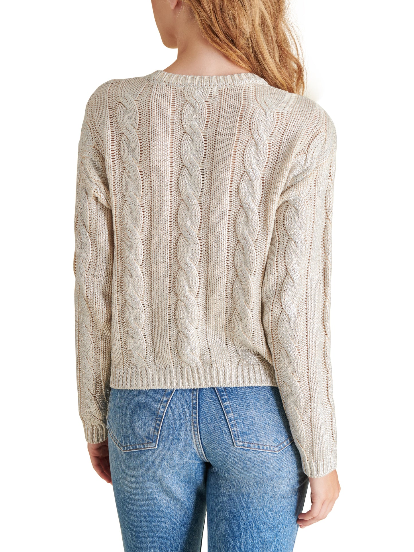 Ivory Shimmer Cable Knit Sweater