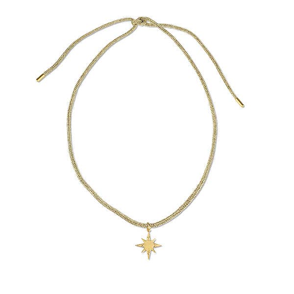 Star Compass Charm with Gold Lurex Necklace Cord