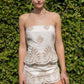 Off White Embroidered Off Shoulder Mini Dress