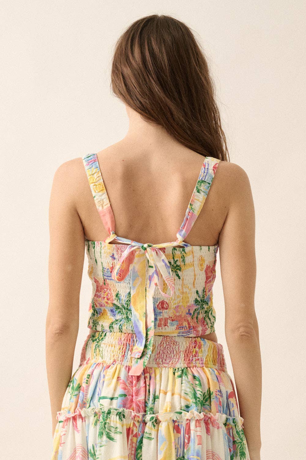 Tropical Watercolor-Print Cropped Cami