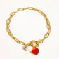 Eulalie 18K Gold Non-Tarnish Heart Pearl Chain Bracelet: Red