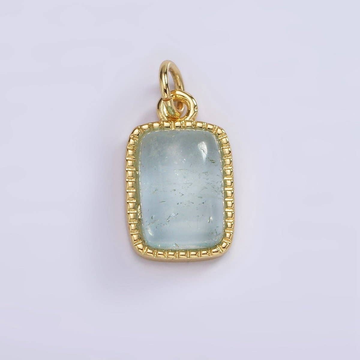 14K Gold Filled Aquamarine Rectangular Dotted Bezel Charm