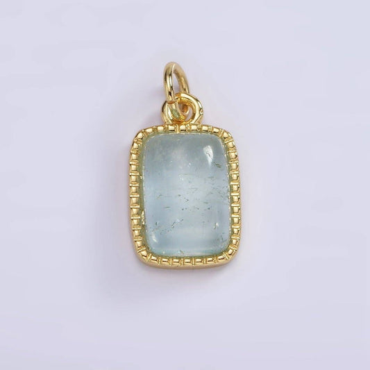 14K Gold Filled Aquamarine Rectangular Dotted Bezel Charm