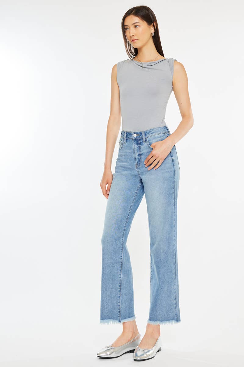 MEDIUM WASH HIGH RISE SLIM WIDE LEG