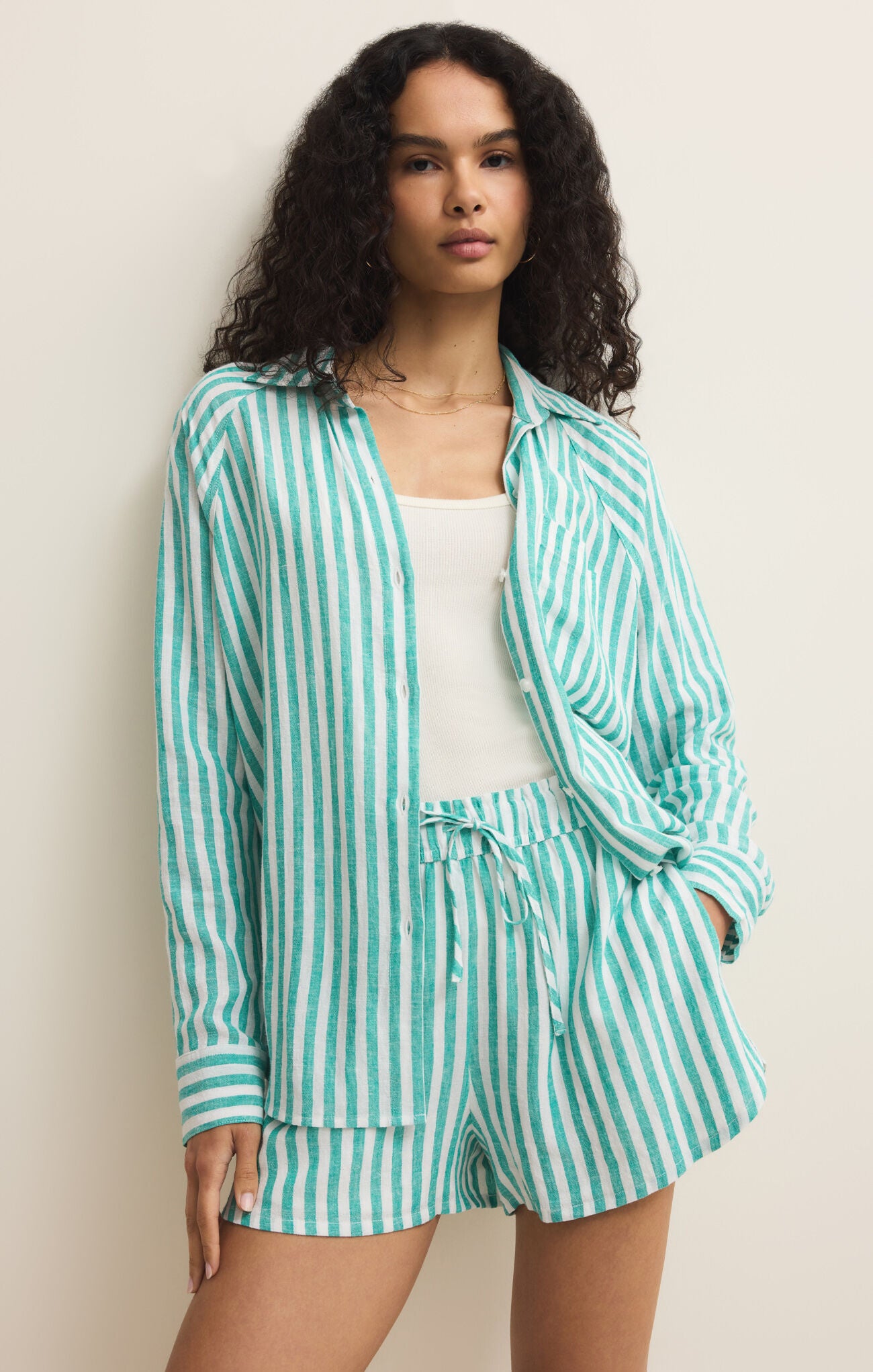 Green Striped Button Up