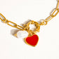 Eulalie 18K Gold Non-Tarnish Heart Pearl Chain Bracelet: Red