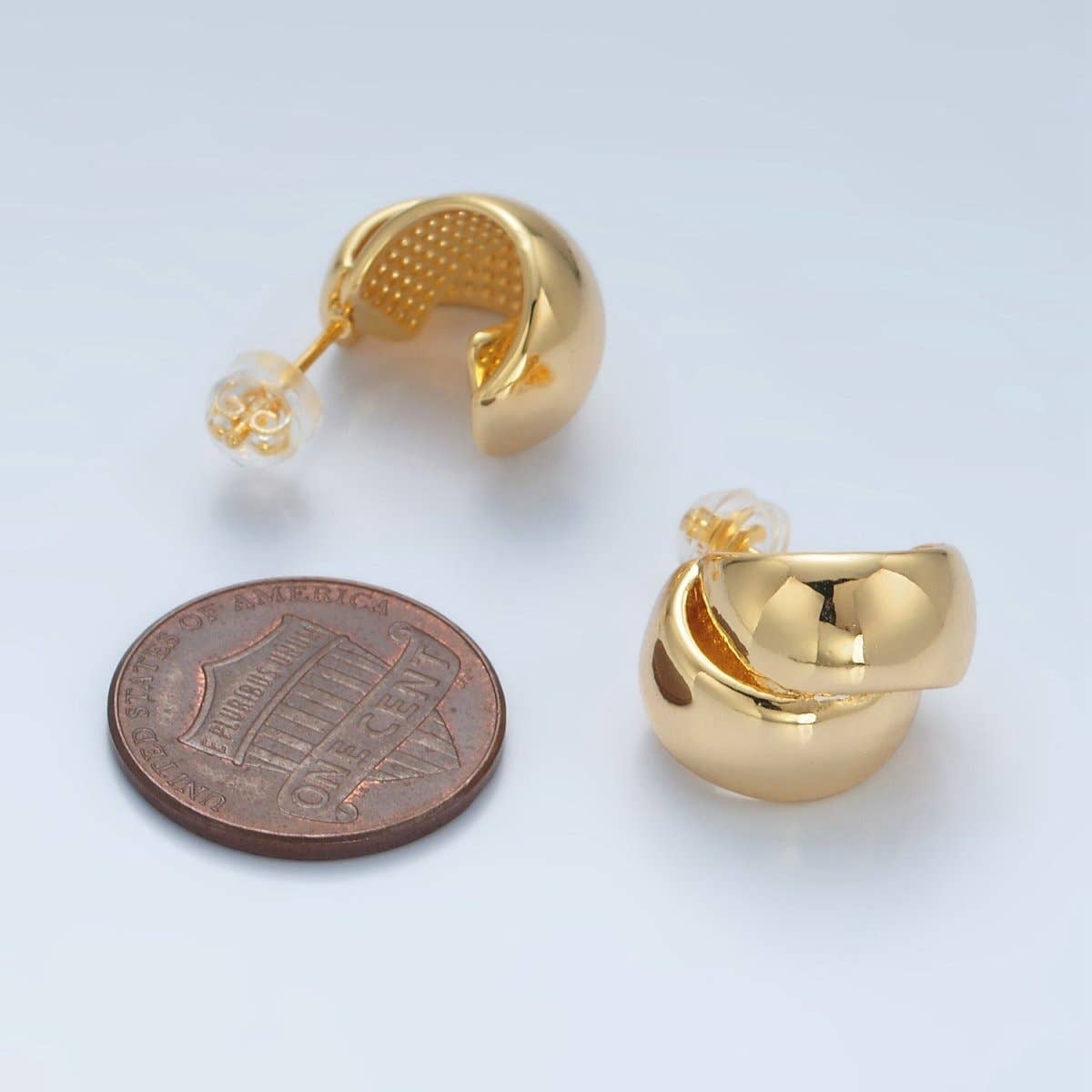 24K Gold Filled 15mm Double Wide Band C-Shaped Hoop Earrings