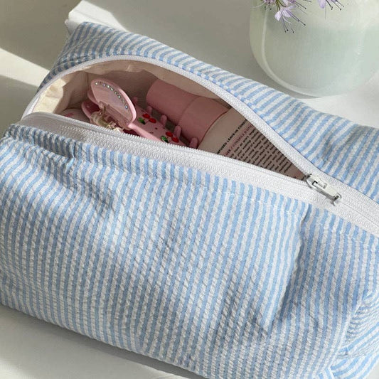 Blue Striped Cosmetic Bag