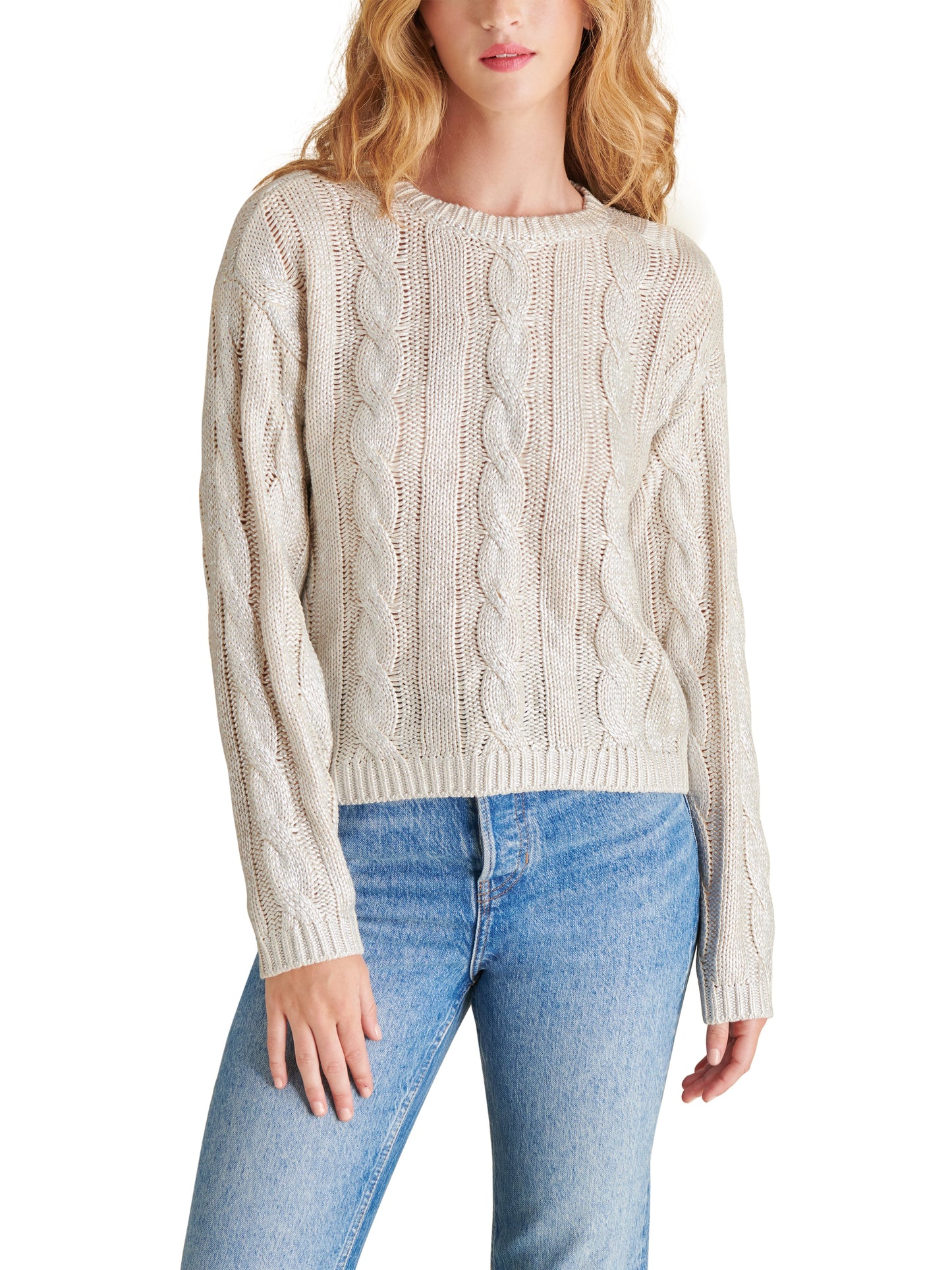 Ivory Shimmer Cable Knit Sweater