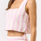 Striped Cropped Top With Side tie Ribbon