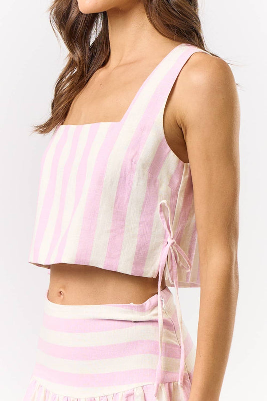 Striped Cropped Top With Side tie Ribbon