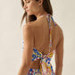 Tropical Floral-Print Gathered Handkerchief Halter Crop Top