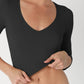 Ribbed 3/4 Sleeve V Neck Crop Top Black