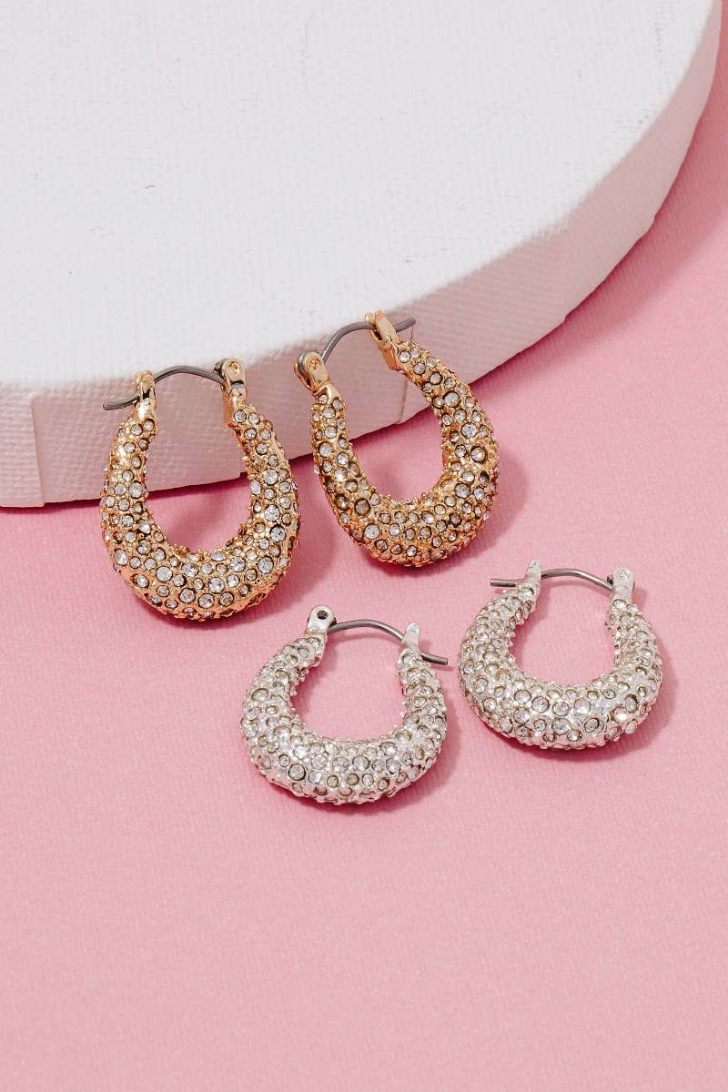 Pave Graduated Latch Hoop Earrings