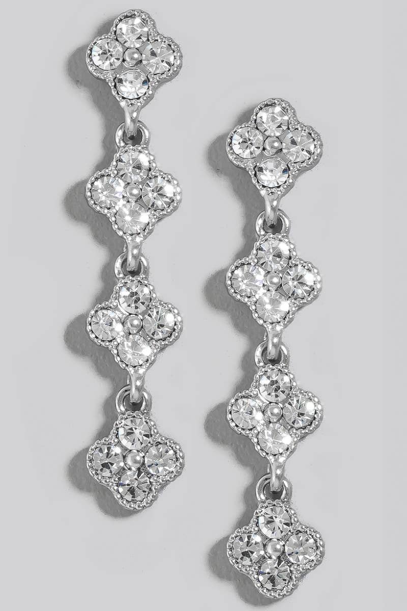 Pave Clover Chain Dangle Earrings