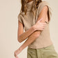 Sleeveless Camel Ribbed Knit Turtleneck Sweater