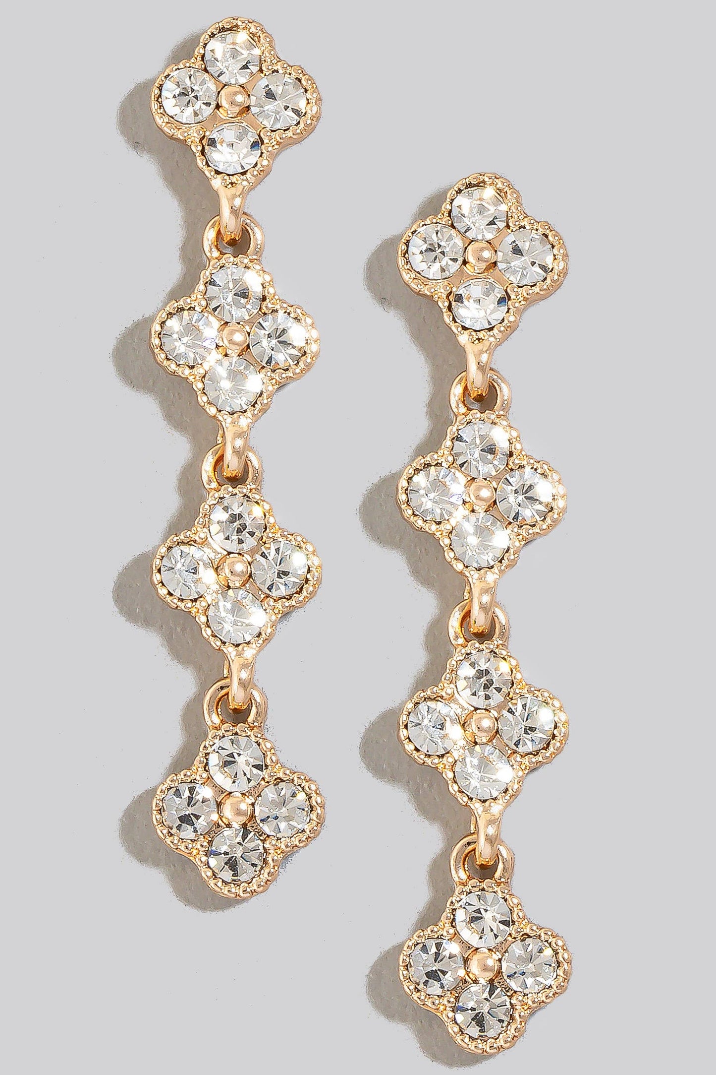 Pave Clover Chain Dangle Earrings