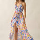 Tropical Floral-Print Smocked-Waist Half-Button Maxi Skirt