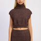 TURTLE NECK CAP SLEEVE TOP CHOCOLATE