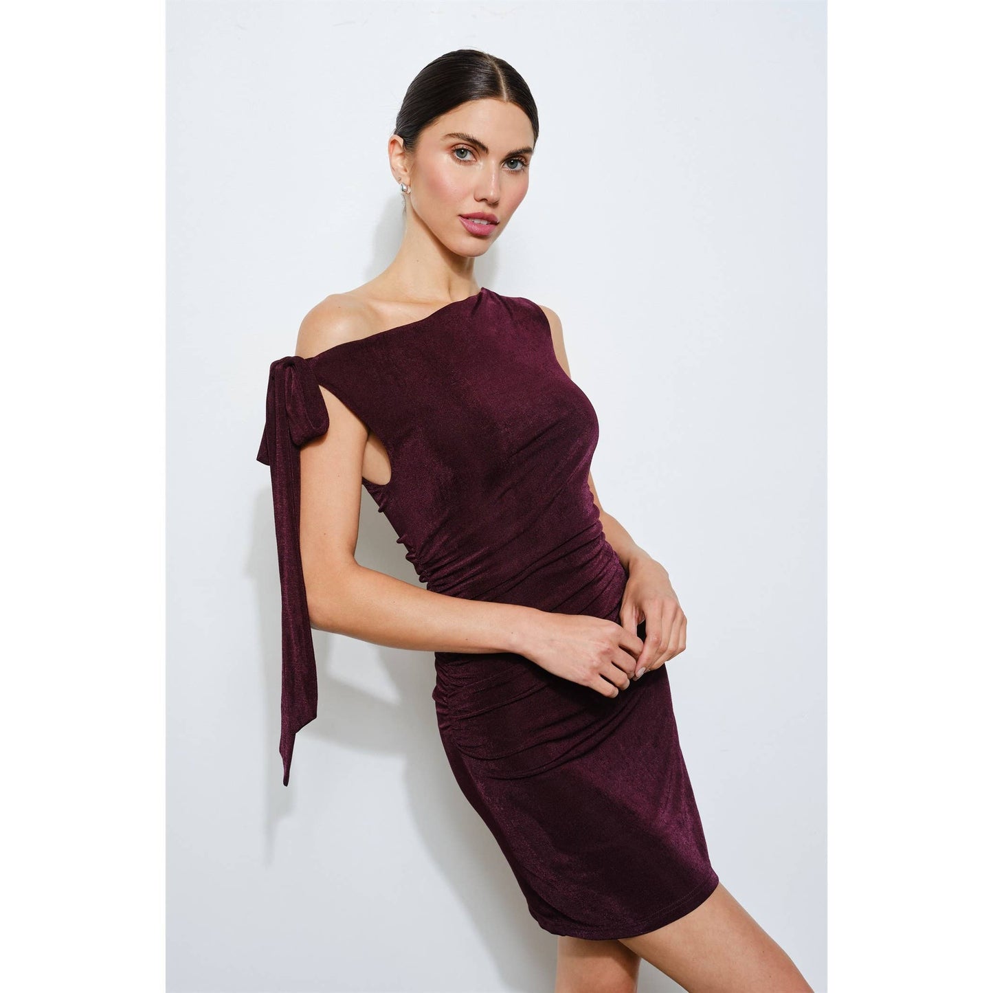 Davina Asymmetric Tie Shoulder Mini Dress (RT)