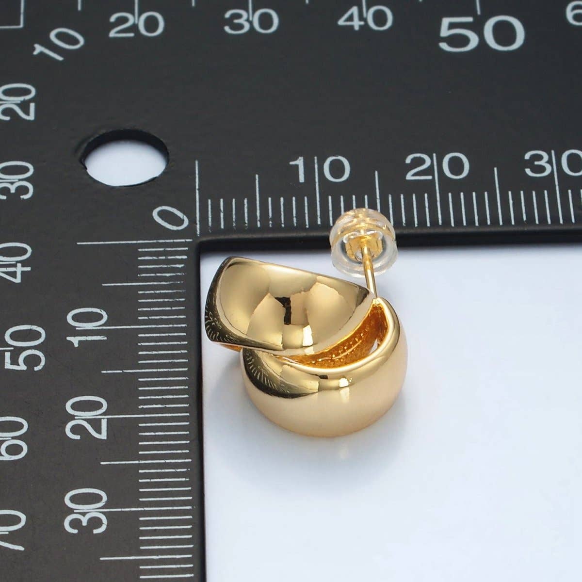 24K Gold Filled 15mm Double Wide Band C-Shaped Hoop Earrings