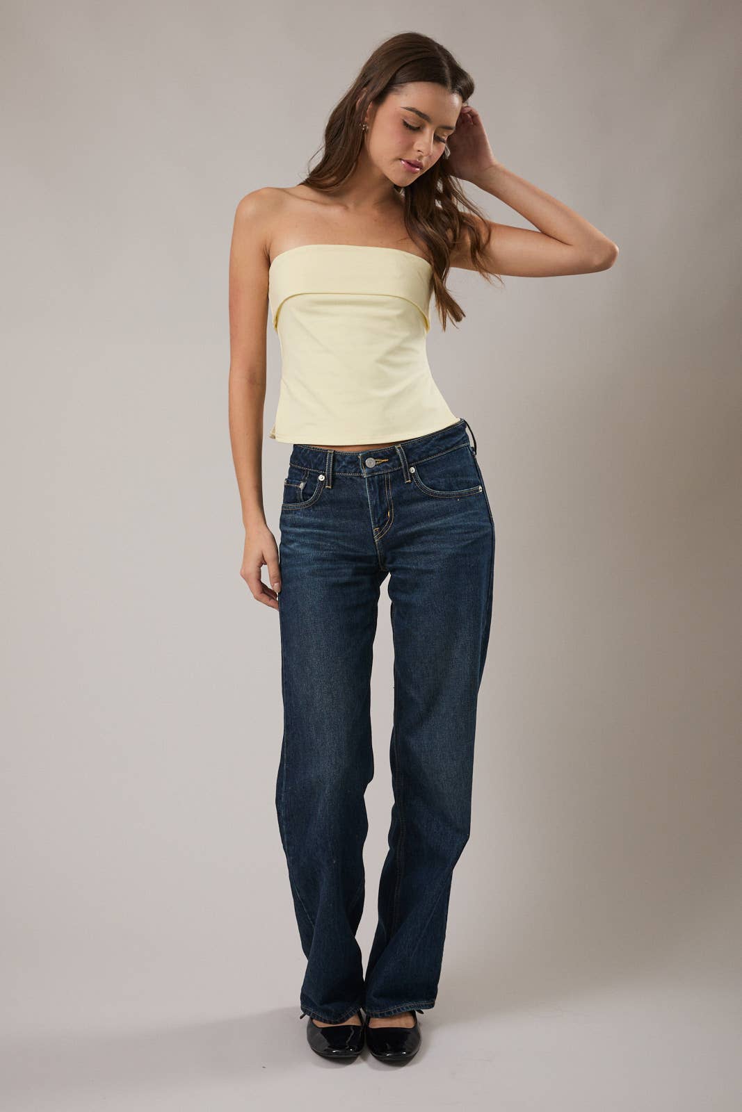 STRAPLESS FOLDED DETAIL KNIT TUBE TOP