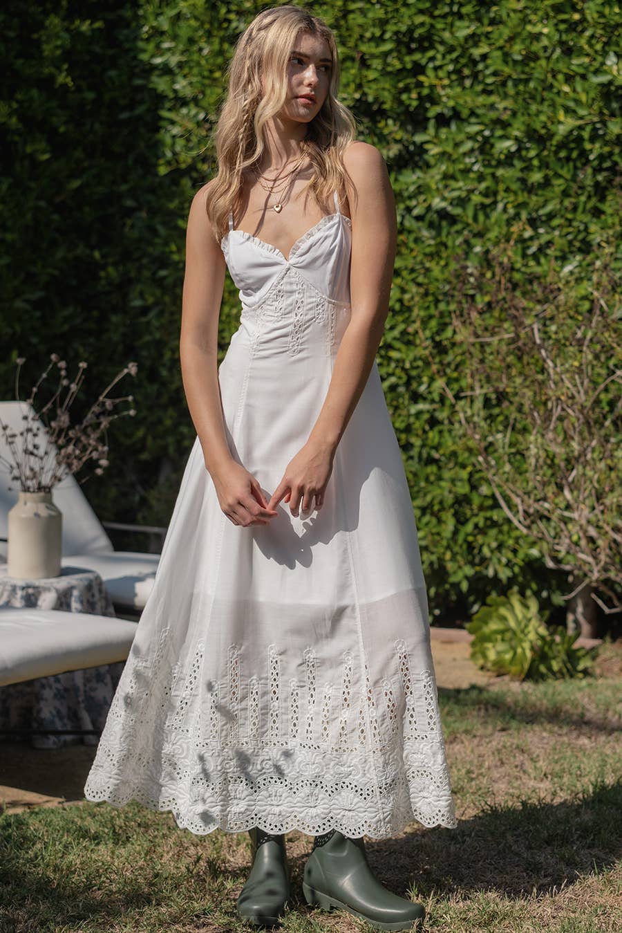 Off-White Embroidered Open Back Maxi Dress