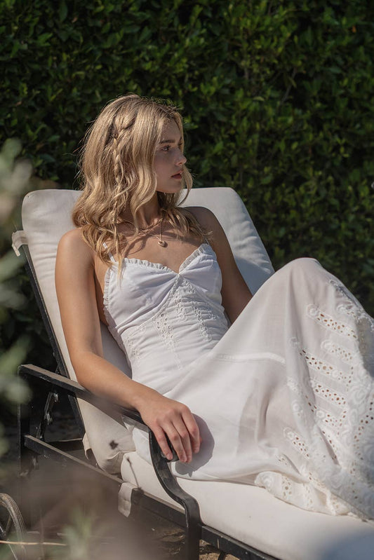Off-White Embroidered Open Back Maxi Dress