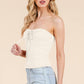 TEXTURED LACE TUBE TOP W/ FRONT TIE DETAIL ECRU