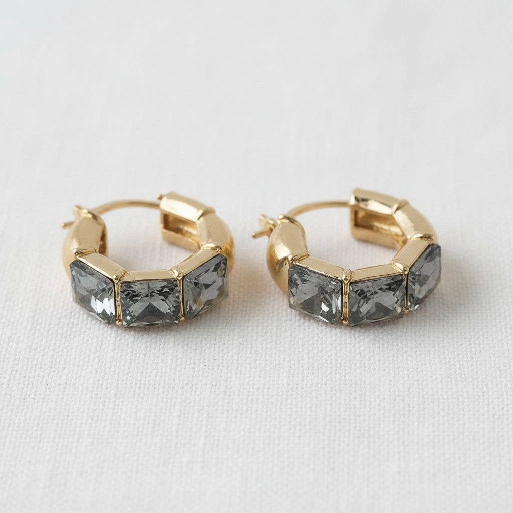 Gold Plated Black Zirconia Huggie Earrings