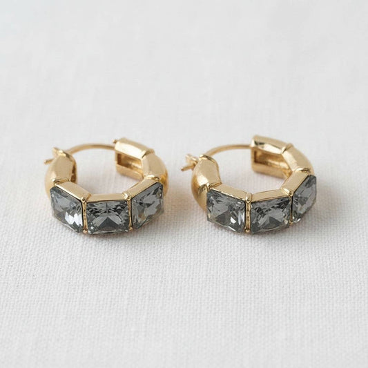 Gold Plated Black Zirconia Huggie Earrings