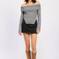 RIBBED OFF SHOULDER SWEATER WITH ZIPPER CHARCOAL