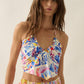 Tropical Floral-Print Gathered Handkerchief Halter Crop Top